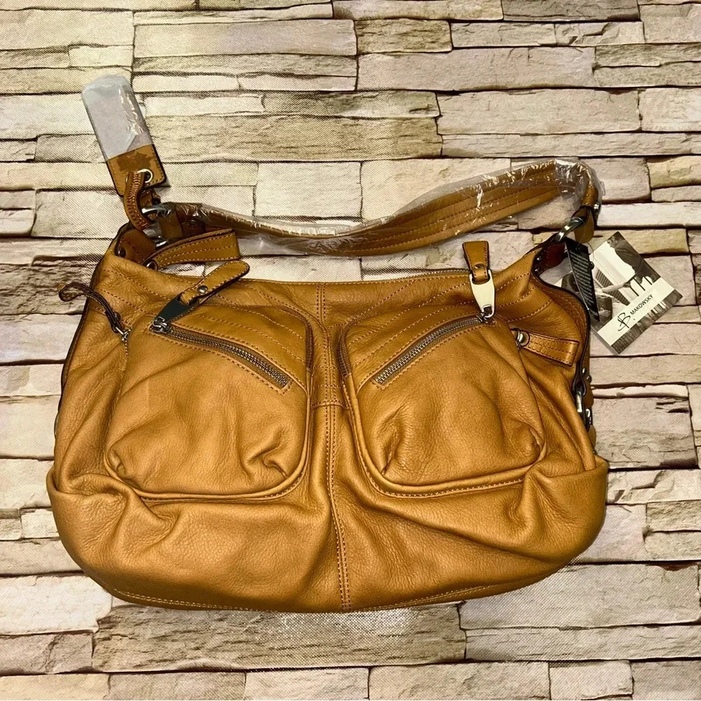 NWT B. Makowsky tan color shoulder bag - Picture 2 of 6